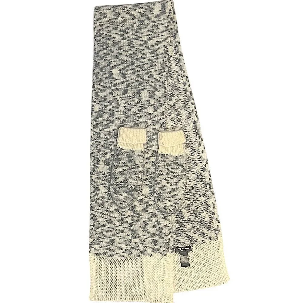 Rag & Bone Gray and Cream Knit Scarf and Gloves Set!